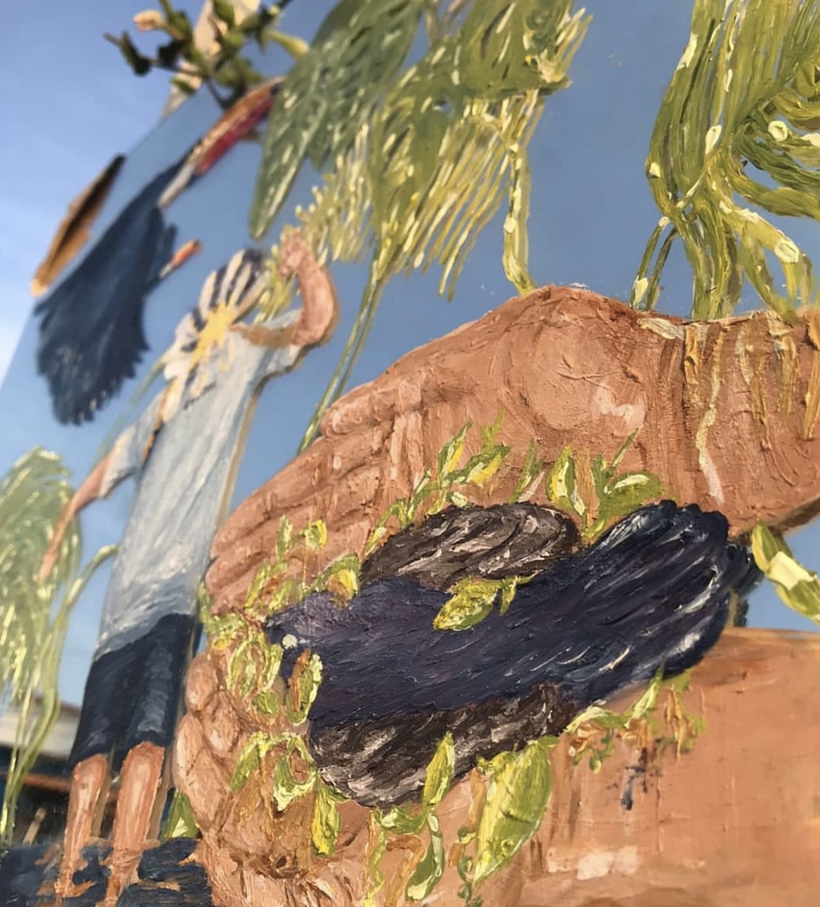 Detalhe do tucano e das plantas pintadas sobre o espelho
